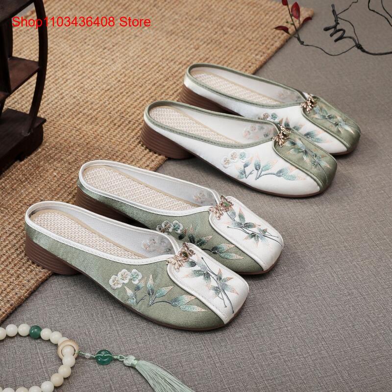 Ethnic Fashion Style - 새로운 자수 슬리퍼, 여성용 홈 플랫
