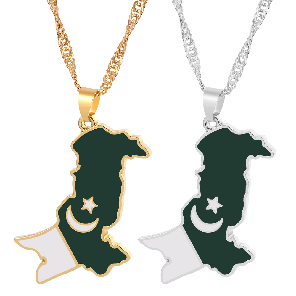Ethnic Fashion Pakistan - 파키스탄 지도 국기 펜던트 목걸이, 여성