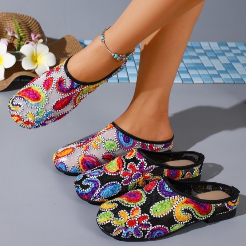 Ethnic Modern Fashion - 레트로 스타일 에스닉 자수 슬리퍼 여름