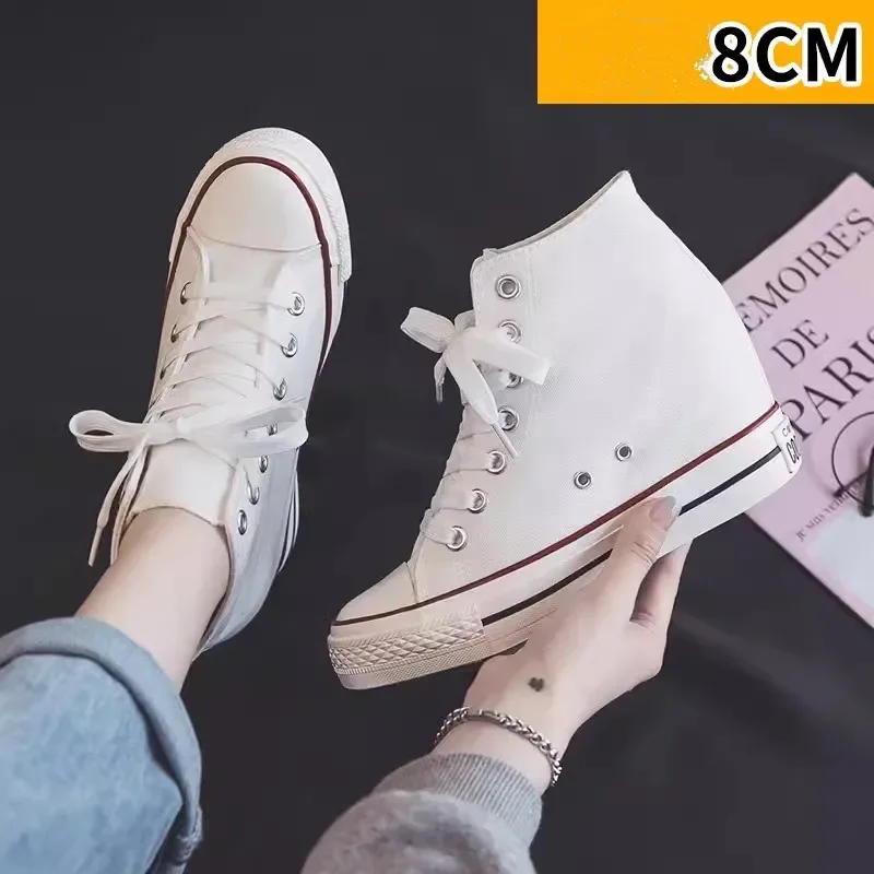 Ethnic Modern Fashion - 여성용 8cm 플랫폼 캔버스 슈즈, 히든