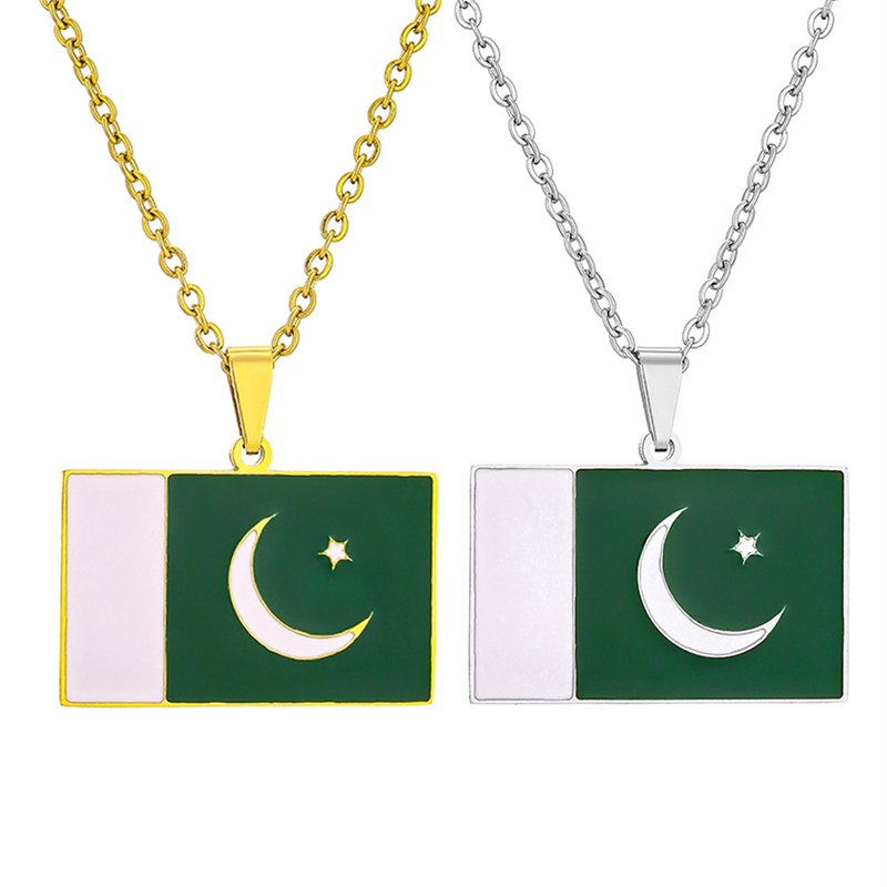 Ethnic Fashion Pakistan - 파키스탄 국기 펜던트 목걸이 남녀공용, 스테인리스