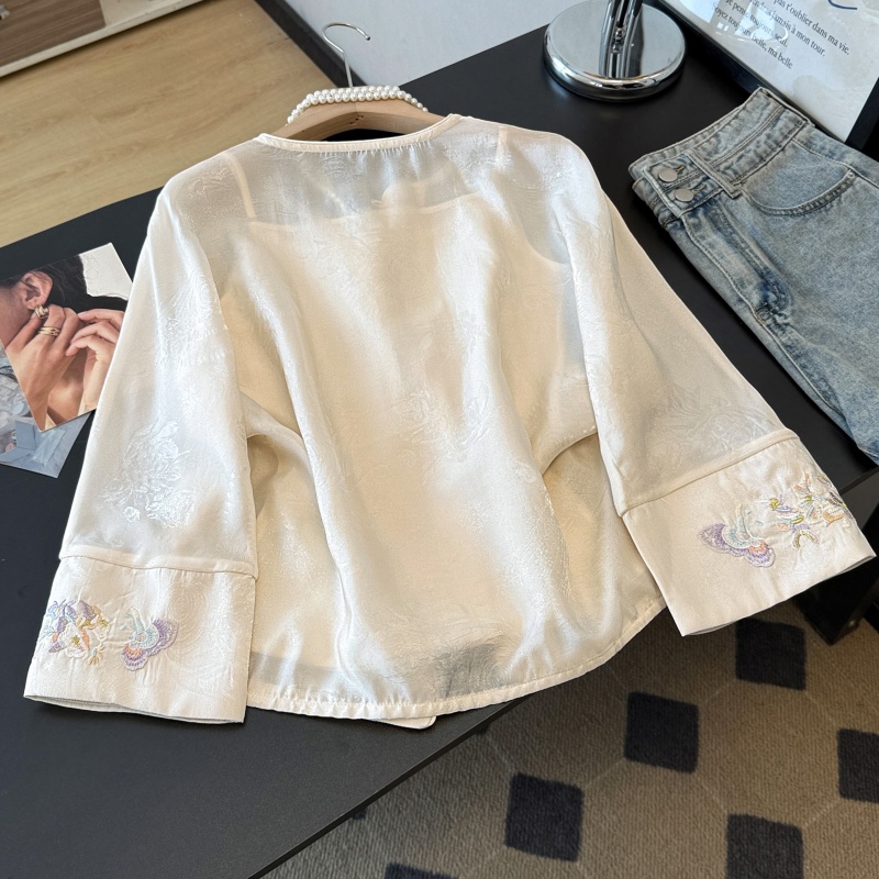 새로운 중국 스타일 긴팔 자수 라운드넥 버튼업 탑과 빈 - Ethnic Fashion Style 리뷰 및 가격