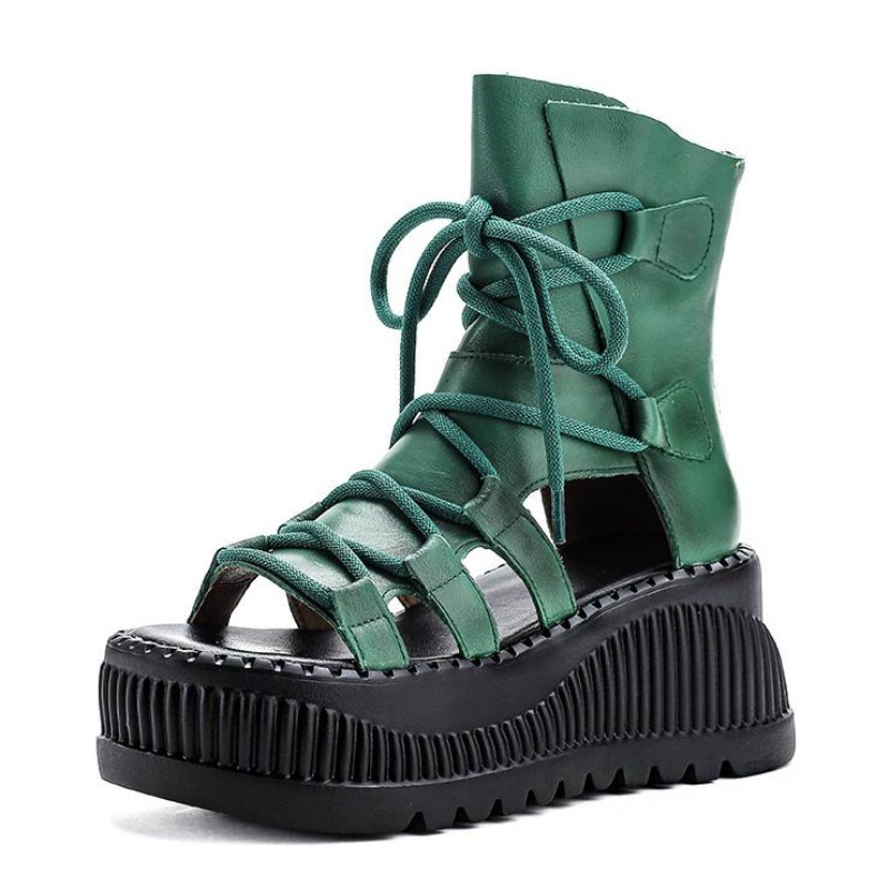 8CM 에스닉 소 가죽 앵클 부츠 여성용 속굽 플랫폼  - Ethnic Modern Fashion 리뷰 및 가격