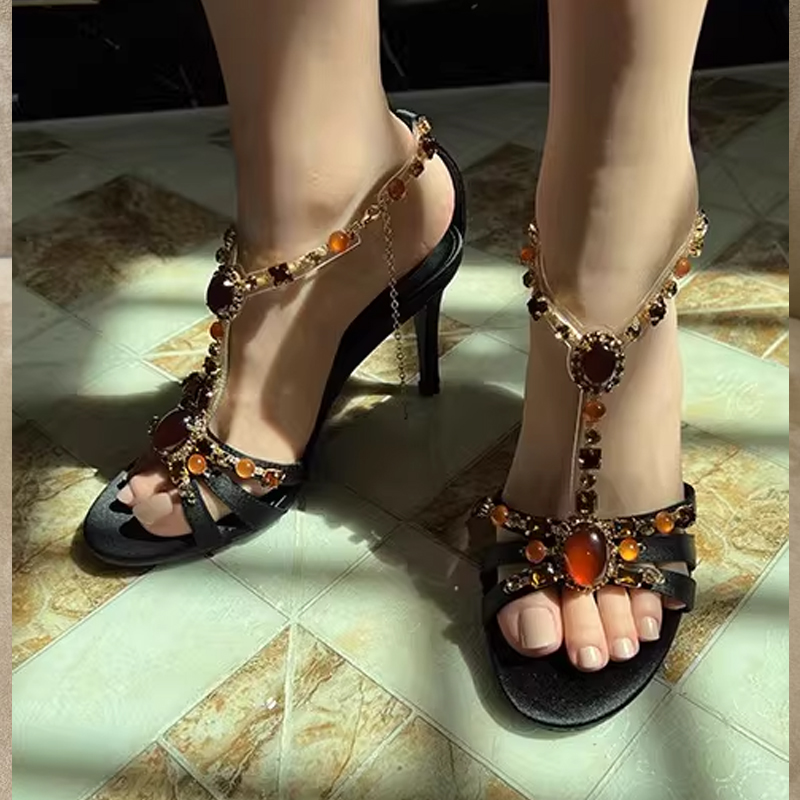 라인스톤 오픈토 크로스 스트랩 스틸레토 샌들 여성 여름 - Ethnic Modern Fashion 리뷰 및 가격
