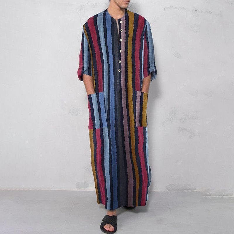 남성용 긴 줄무늬 프린트 셔츠 에스닉 스타일 캐주얼웨어 - Ethnic Wear Fashion Designer 리뷰 및 가격