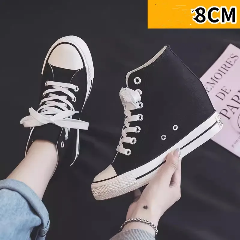여성용 8cm 플랫폼 캔버스 슈즈, 히든 힐, 하이탑  - Ethnic Modern Fashion 리뷰 및 가격