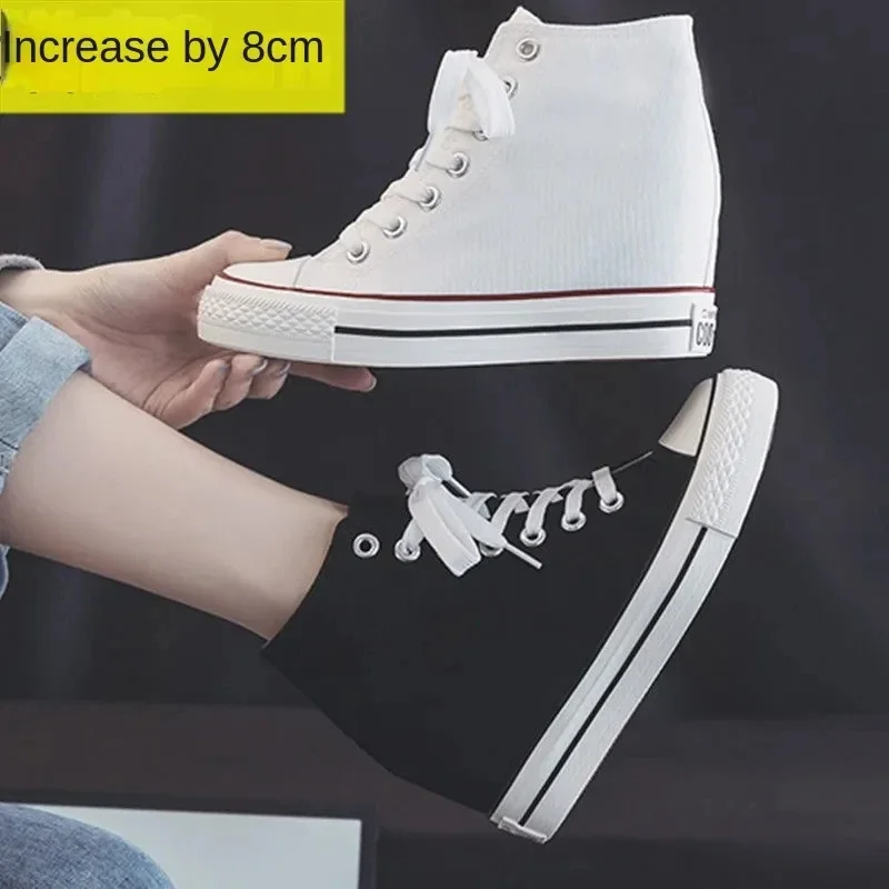 여성용 8cm 플랫폼 캔버스 슈즈, 히든 힐, 하이탑  - Ethnic Modern Fashion 리뷰 및 가격
