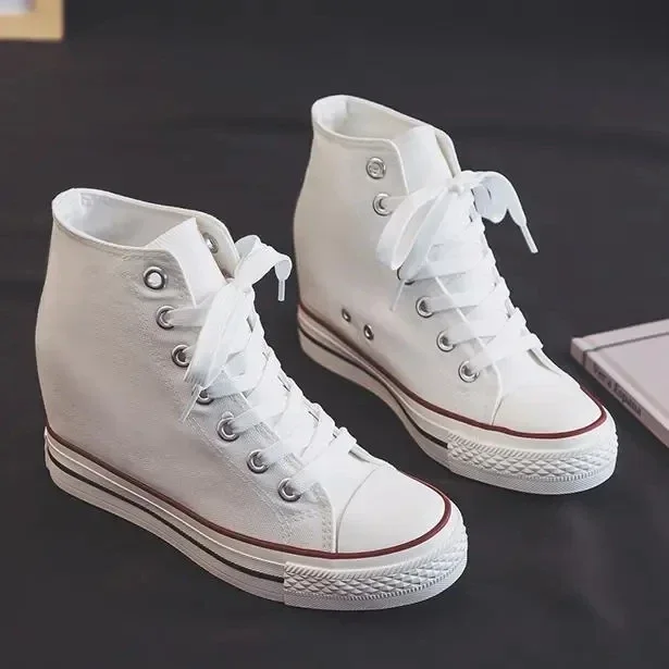 여성용 8cm 플랫폼 캔버스 슈즈, 히든 힐, 하이탑  - Ethnic Modern Fashion 리뷰 및 가격