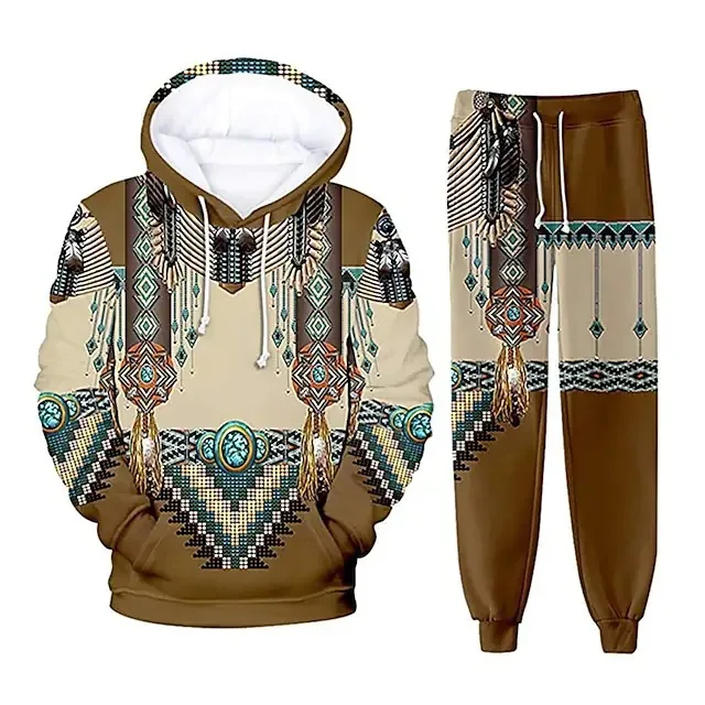 인도 민족 스타일 3D 프린트 후드티 바지 세트 남성  - Fashion Ethnic Indian Clothing 리뷰 및 가격