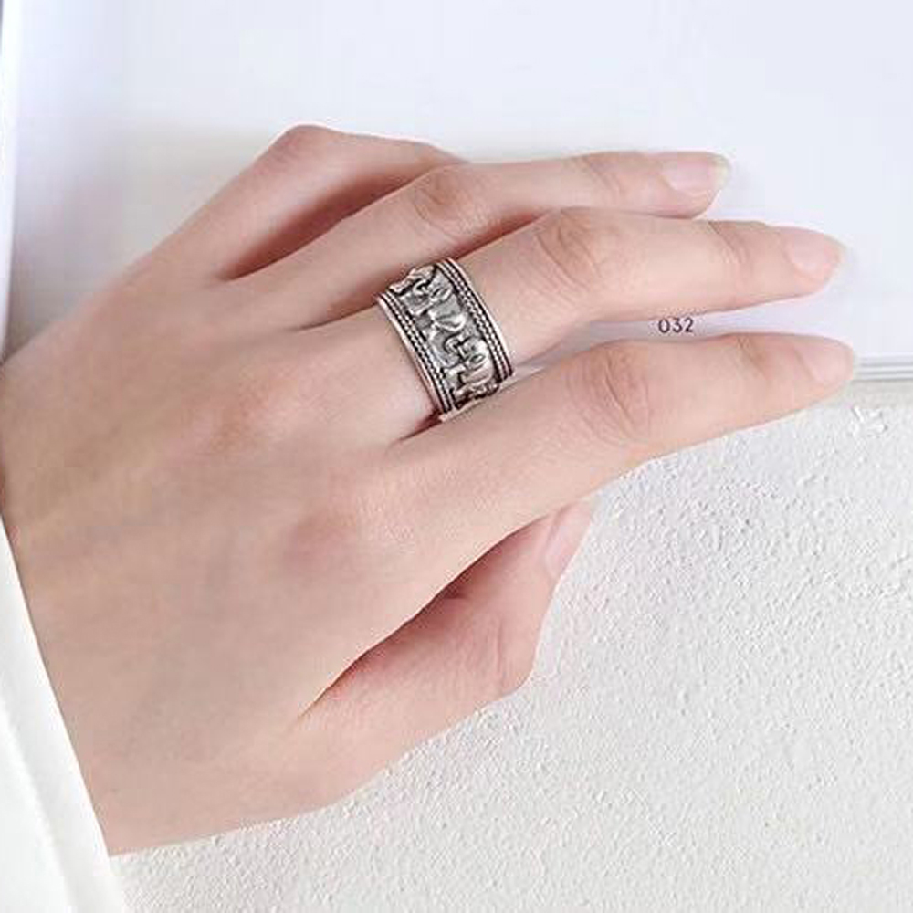 남녀공용 펑크 빈티지 은빛 코끼리 패턴 반지, 태국 네 - Ethnic Fashion Pakistan 리뷰 및 가격