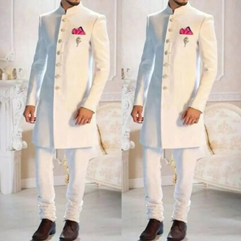 남성용 화이트 스탠드 칼라 싱글 브레스티드 에스닉 인도 - Ethnic Wear Fashion Designer 리뷰 및 가격